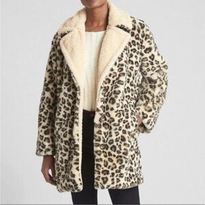 NEW Gap Leopard Faux Fur Teddy Coat S